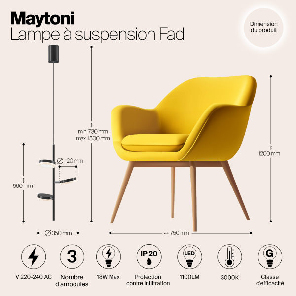 Светильник подвесной Maytoni Fad MOD070PL-L18B3K