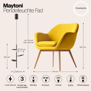 Светильник подвесной Maytoni Fad MOD070PL-L18B3K