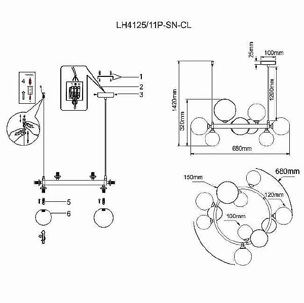 Подвесная люстра Lumien Hall Lovrenc LH4125/11P-SN-CL