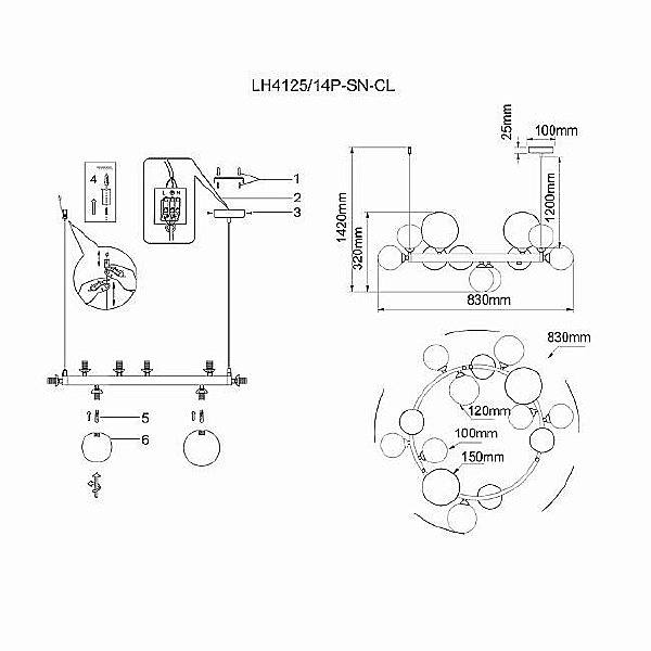 Подвесная люстра Lumien Hall Lovrenc LH4125/14P-SN-CL