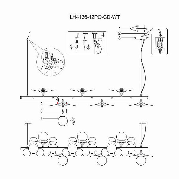 Подвесная люстра Lumien Hall Ilmari LH4136/12PO-GD-WT