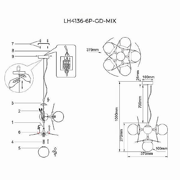 Подвесная люстра Lumien Hall Ilmari LH4136/6P-GD-MIX