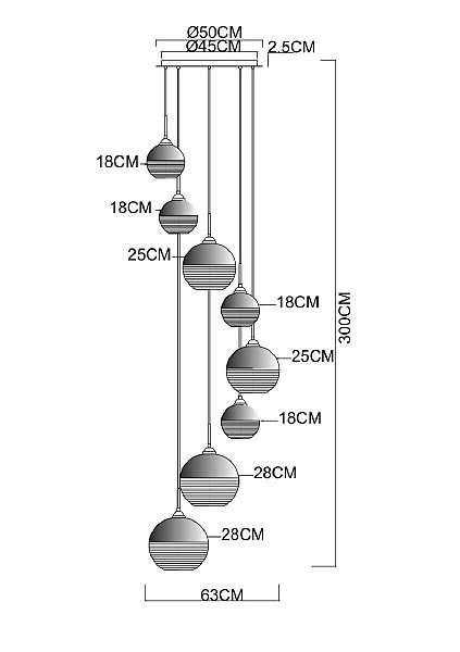 Люстра каскадная Arte Lamp Wave A7760SP-8CC