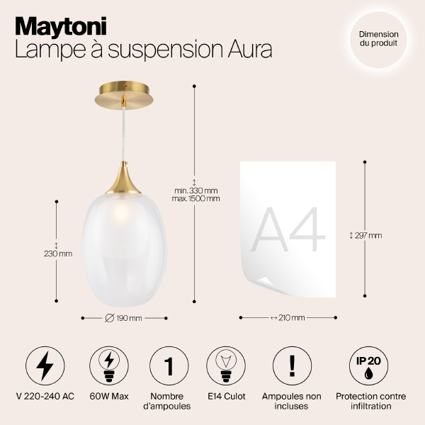 Светильник подвесной Maytoni Aura MOD016PL-01BS