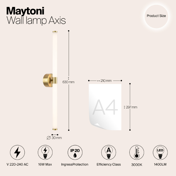 Настенный светильник Maytoni Axis MOD106WL-L16G3K