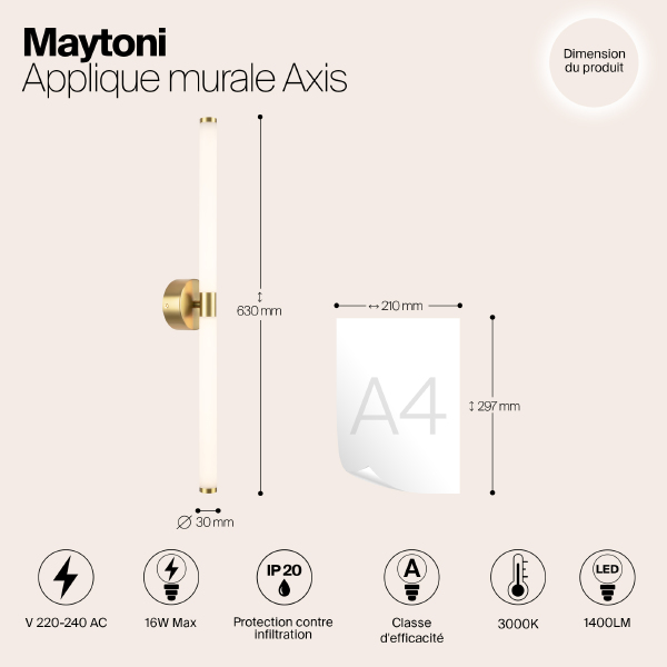 Настенный светильник Maytoni Axis MOD106WL-L16G3K