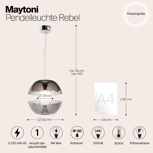 Светильник подвесной Maytoni Rebel MOD322PL-L6B3K