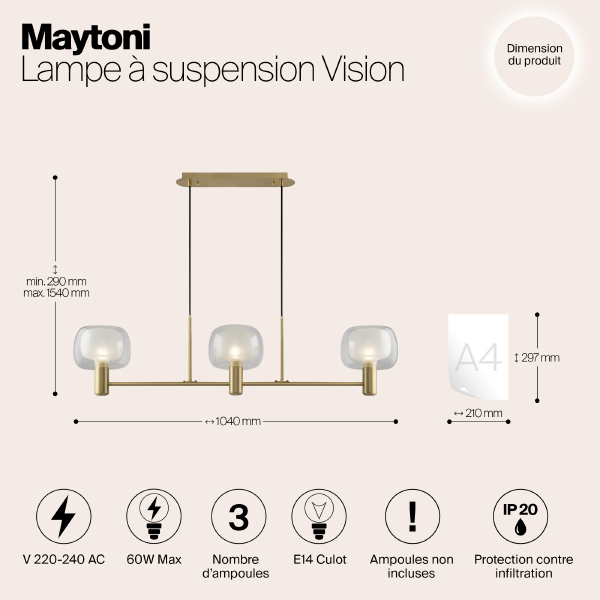 Светильник подвесной Maytoni Vision MOD411PL-03G