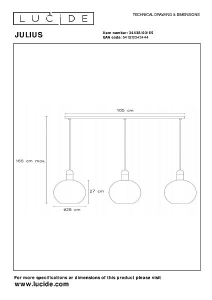 Светильник подвесной Lucide Julius 34438/03/65