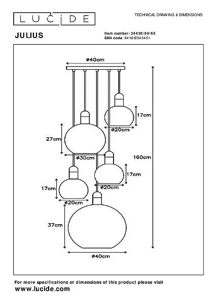 Светильник подвесной Lucide Julius 34438/05/65