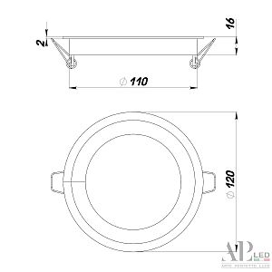 Встраиваемый светильник APL Led Ingrid 3322.LDY9016/9W/6K