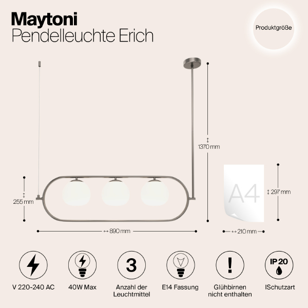 Люстра на штанге Maytoni Erich MOD221PL-03N