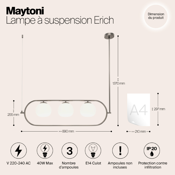 Люстра на штанге Maytoni Erich MOD221PL-03N