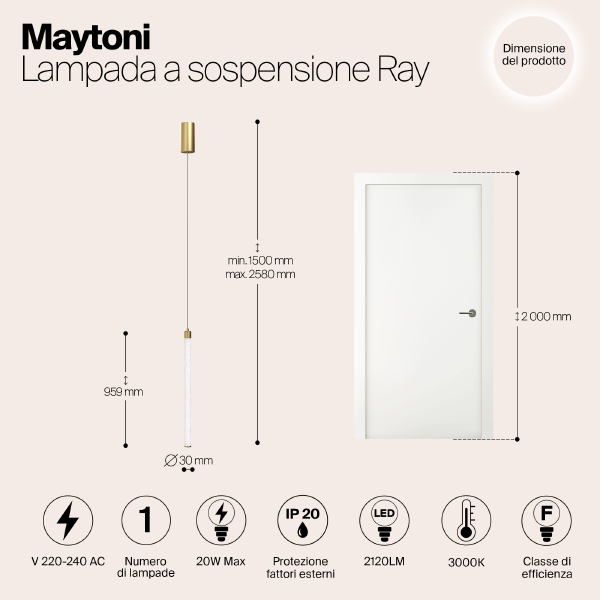 Светильник подвесной Maytoni Ray P022PL-L20G3K