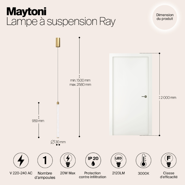 Светильник подвесной Maytoni Ray P022PL-L20G3K