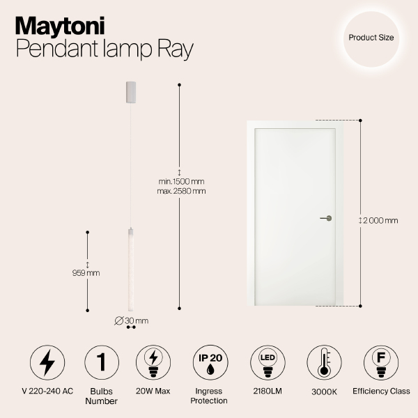 Светильник подвесной Maytoni Ray P022PL-L20W3K