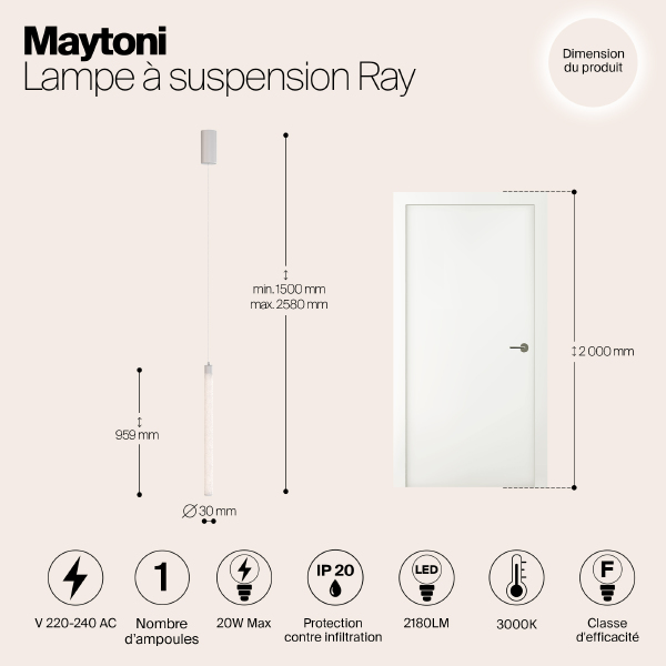 Светильник подвесной Maytoni Ray P022PL-L20W3K