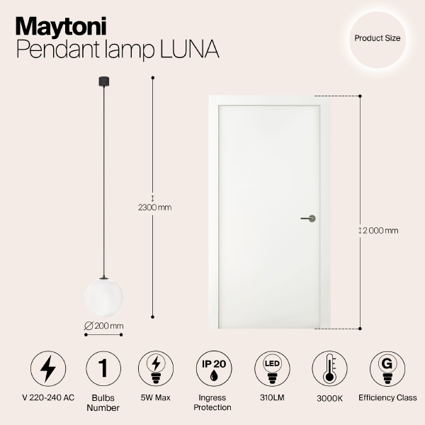 Светильник подвесной Maytoni LUNA P039PL-5W3K-20-B