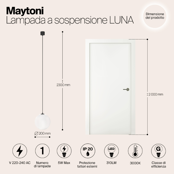 Светильник подвесной Maytoni LUNA P039PL-5W3K-20-B