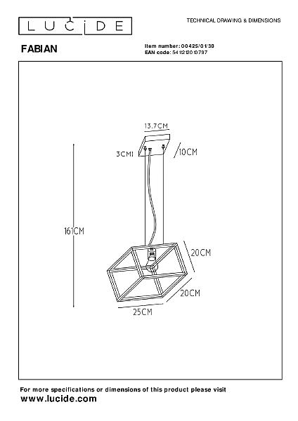 Светильник подвесной Lucide Fabian 00425/01/30