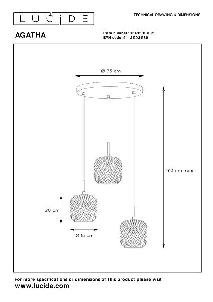 Светильник подвесной Lucide Agatha 03433/03/02