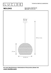 Светильник подвесной Lucide Moloko 03437/40/44
