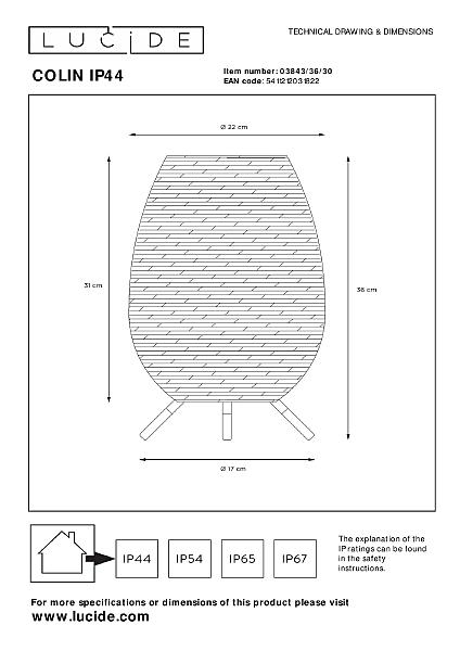 Уличный наземный светильник Lucide Colin Ip44 03843/36/30