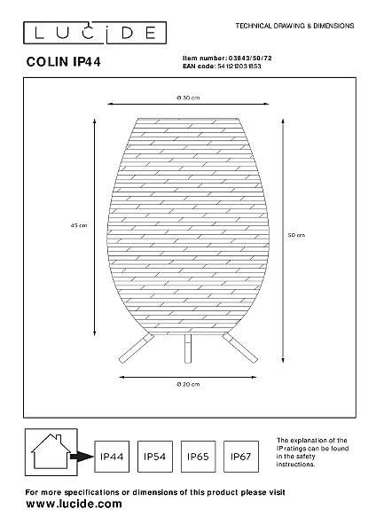 Уличный наземный светильник Lucide Colin Ip44 03843/50/72