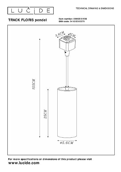 Трековый светильник Lucide Track Floris Pendel 09955/01/30