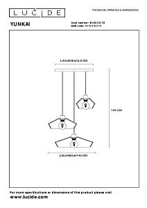 Светильник подвесной Lucide Yunkai 10413/03/72