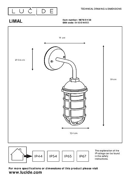 Уличный настенный светильник Lucide Limal 11876/01/30