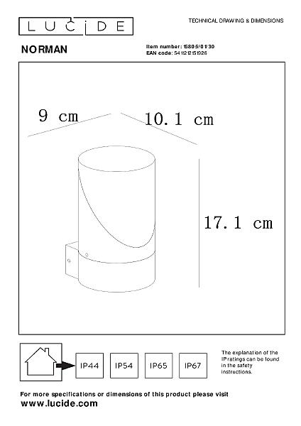 Уличный настенный светильник Lucide Norman 15805/01/30