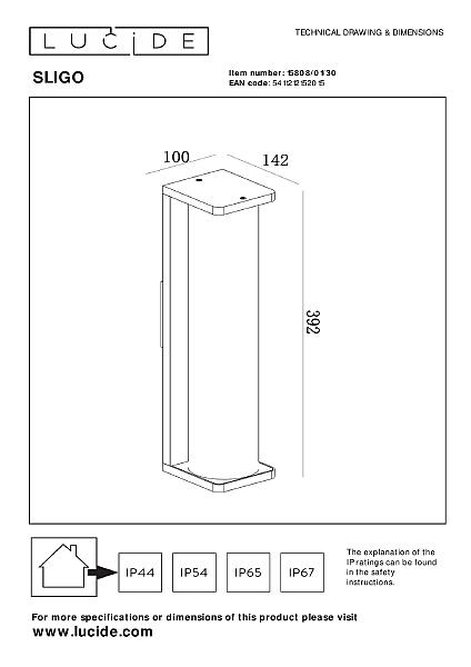 Уличный настенный светильник Lucide Sligo 15808/01/30