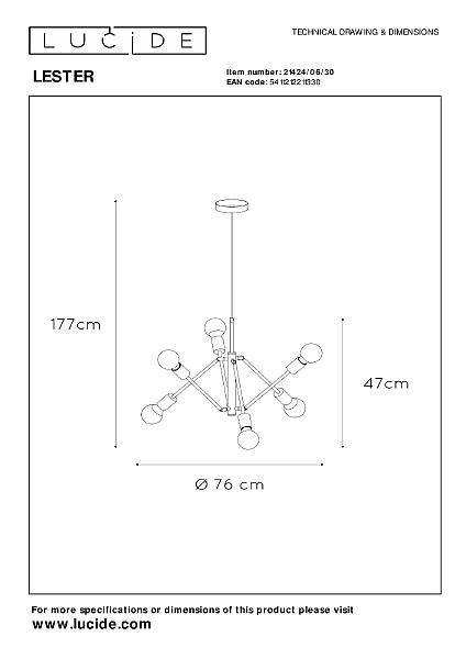Подвесная люстра Lucide Lester 21424/06/30