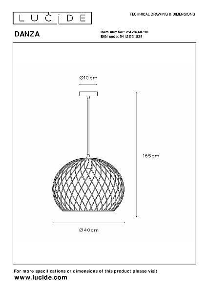 Светильник подвесной Lucide Danza 21428/40/30