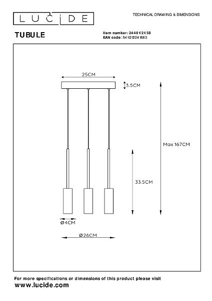 Светильник подвесной Lucide Tubule 24401/21/30