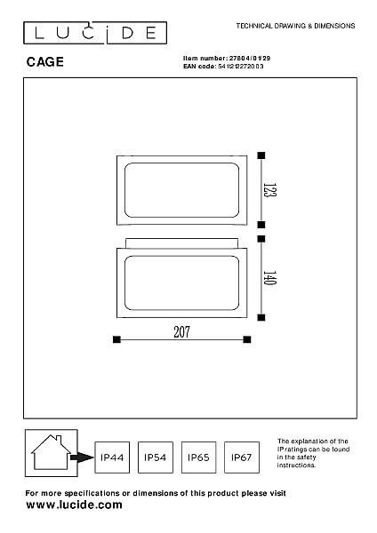 Уличный настенный светильник Lucide Cage 27804/01/29