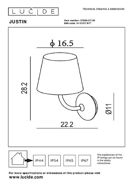 Уличный настенный светильник Lucide Justin 27888/07/30