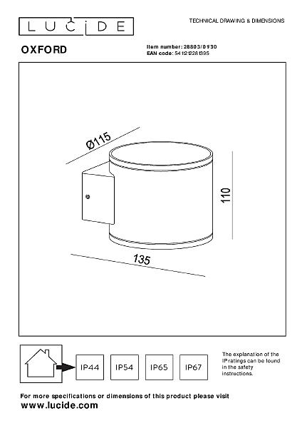 Уличный настенный светильник Lucide Oxford 28803/01/30