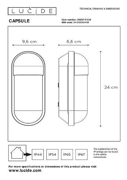 Уличный настенный светильник Lucide Capsule 29897/01/30