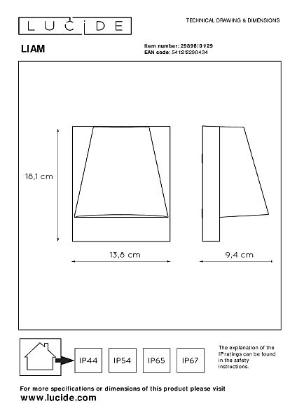 Уличный настенный светильник Lucide Liam 29898/01/29