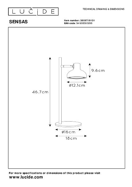Настольная лампа Lucide Sensas 30597/01/31