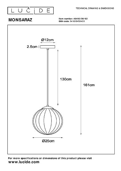 Светильник подвесной Lucide Monsarez 45493/30/62