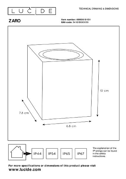 Уличный настенный светильник Lucide Zaro 69800/01/31