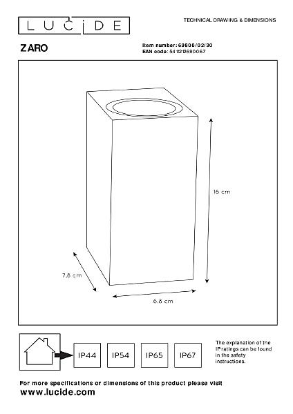 Уличный настенный светильник Lucide Zaro 69800/02/30