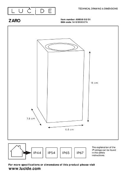 Уличный настенный светильник Lucide Zaro 69800/02/31