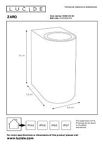 Уличный настенный светильник Lucide Zaro 69801/02/30