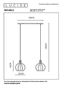 Светильник подвесной Lucide Mikaela 73400/02/30