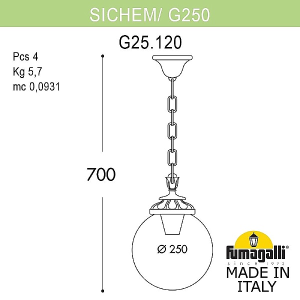 Уличный подвесной светильник Fumagalli Globe 250 G25.120.000.WXF1R