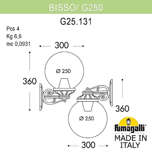 Уличный настенный светильник Fumagalli Globe 250 G25.131.000.AXF1RDN